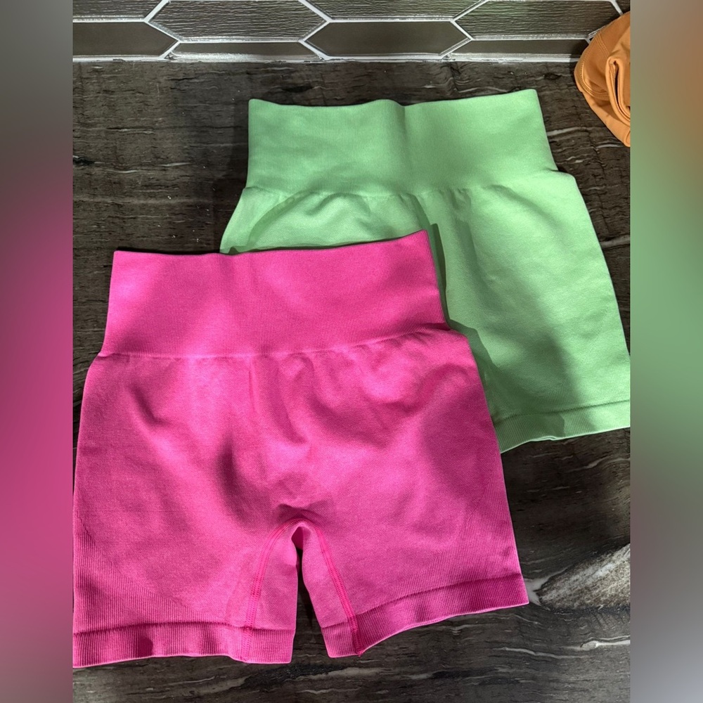 Pink and Green High-Waisted Shorts